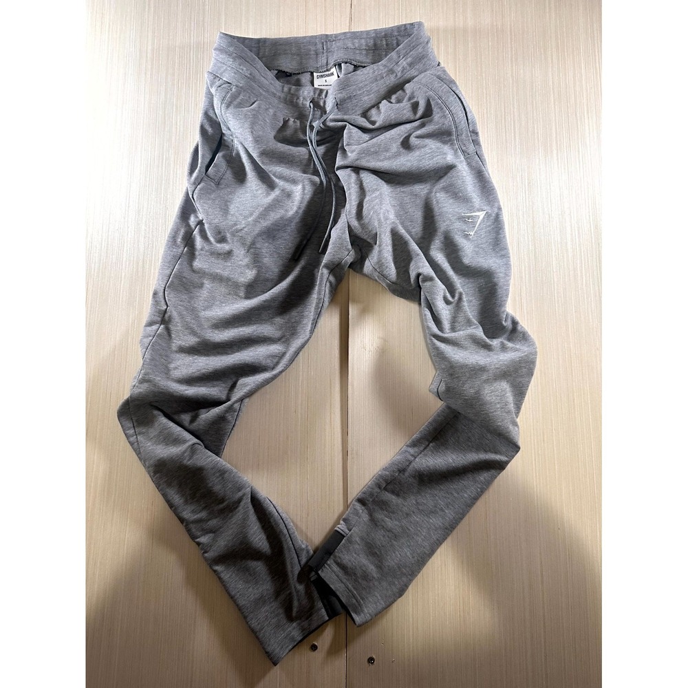 Gymshark Jogger Pants Mens Small Gray Embroidered Skinny Legs Pockets Drawstring
